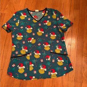 Festive Cartoon Print Scrub Top womens size medium